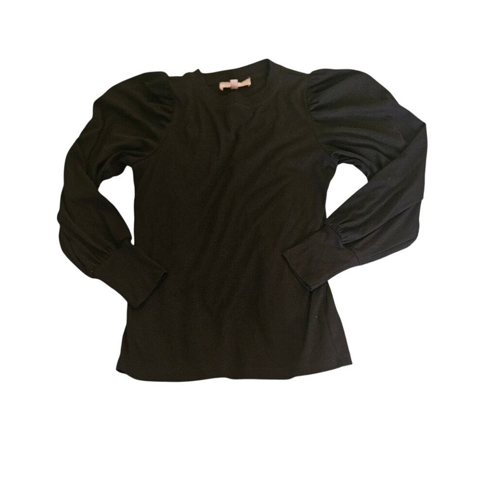 Philosophy Republic Clothing XS Black Ribbed Puff Sleeve Knit Top Long Sleeve